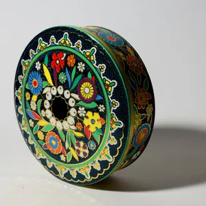 Vintage Colorful Floral Folk Art Decorative Tin Box, Cookie Tin, Holiday, Gifting