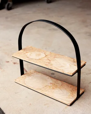 Modern Two Tier Birch Plywood Black Metal Shelf Small Handle