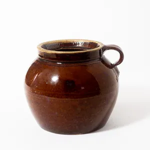 19th Century Bean Pot Antique Brown Pottery Jug - 6