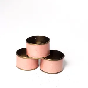Iridescent Pink Enamel and brass Napkin ring holder 3 - 1.25