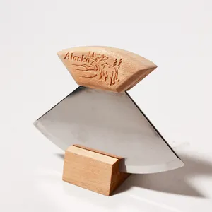 Rustic Mezzaluna Herb Chopper Wooden Block, Alaska Souvenir Knife