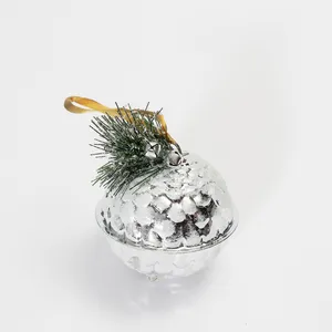 Frosted Silver Ball with Greenery Christmas Ornament - 3.5