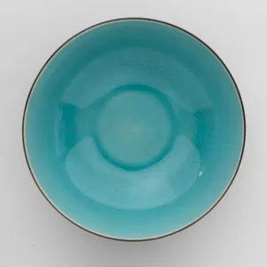 Blue Stoneware Bowl with dark brown exterior 7.75