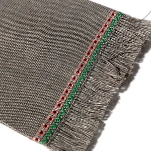 Gray Woven Placemat with a Border of pink and green plus Fringe