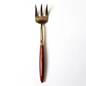 Mid Century MCM Thai Bronze and Teak Silverware Serving Fork