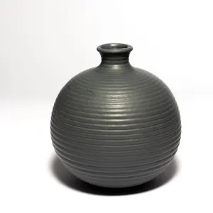 Gray Ceramic Globe Shaped Flower Vase ribbed