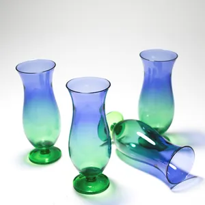 Poolside Plastic Green and Blue Ombre Stemmed Hurricane Glasses