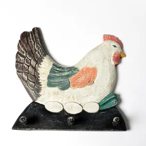 Kitchen Wall Art, Hand Painted Chicken Wall Hanging Rooster, Towel Rack