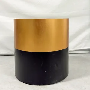 Furniture: Antique Gold Leaf and Black Cylinder Wood Accent Table