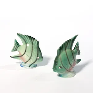 Blue-Green Porcelain Angel Fish Ceramic Salt and Pepper, Vintage. Striped - 3