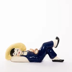 Little Boy Blue Sleeping boy with a horn figurine Vintage porcelain - 5.5