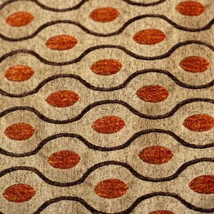 Surface Fabric: Brown and Gold Retro Tapestry Fabric Wavy Design Orange - 56
