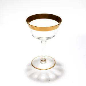 Single Vintage Chrystal Champagne Glass with Gold Rim - 4.5