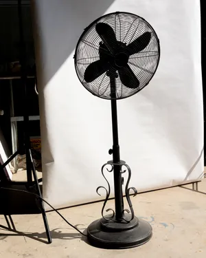Ornate Black Wrought Iron Victorian Pedestal Oscillating Fan