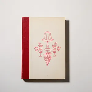 Book: Ladies Home Journal Dessert Cookbook Cream with Red Binding Character Sketches of Desserts on the cover