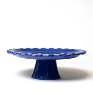 Cobalt Blue Ceramic Cake Stand with Ruffled Edge