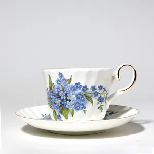 Vintage Teacup and Saucer Set Blue Flowers