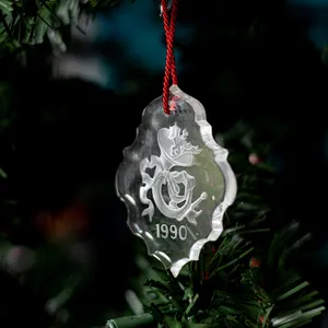 Vintage Gorham Crystal Annual Christmas Tree Ornament, Horn with Ribbon and Holly, 1990 - GORHAM 1985 Annual Ornament Full Lead Crystal Holiday Tree Decoration Christmas