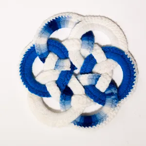 Handcrafted Celtic Knot Crochet Yarn Fiber Trivet, Blue and White, Hot 
