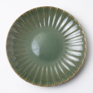 Muted Green Gray Ribbed Plate - 1.25
