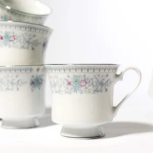 Bone China Pink and Blue Flowers and Gray Foliage Detail - 3