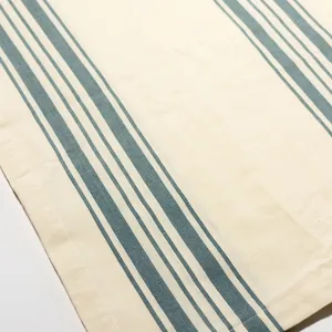 smoky blue striped cream table runner