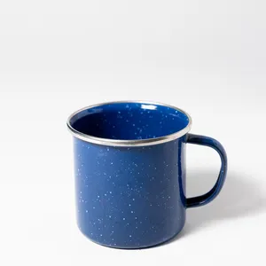 Classic Enamelware Blue Coffee Mug with Silver rim. 