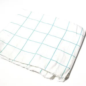 White Cotton Fabric with this aqua blue lines ina. grib. like Tron