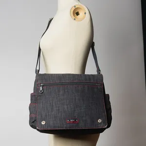 Dark Denim red thread messenger shoulder bag - 12