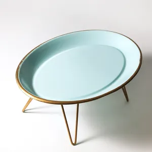 Baby Blue Oval Cake Stand with Gold Edges and Legs