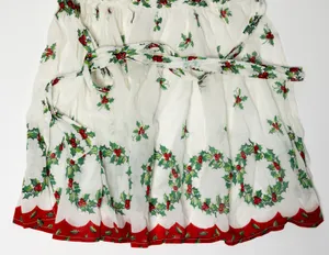 White Christmas / holiday Apron with Green Round Wreaths and Red Holly