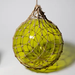 Yellow Glass Netted Float Buoy Vintage Japanese Nautical
