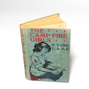 Vintage Fabric Covered Book The Camp Fire Girls at long lake cool, blue, denim - 7.75