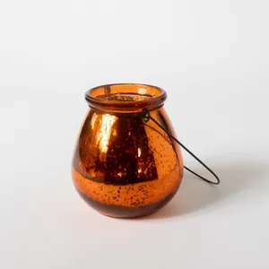 Glass Orange Mercury Candle Holder Halloween - 4