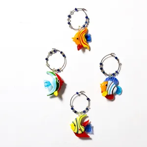 Decorative Glass Fish on Rings Wine Markers
