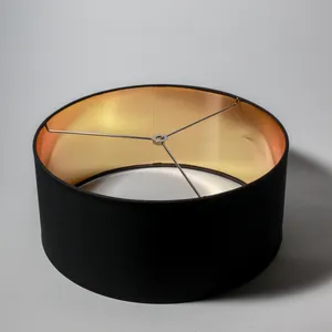 Mid-Century Black Gold Interior Drum Cylinder Lampshade