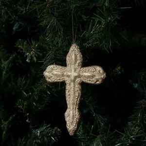 Christmas Tree Ornament: Large Gold Plastic Cross, heavy embossed detail