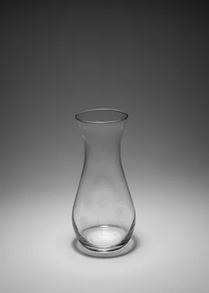 Tear Drop Shaped Clear Glass Flower Vase with Etched Flowers around the outside