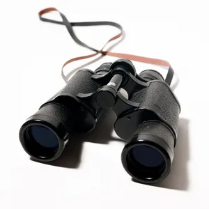 Vintage Porro Prism Binoculars Leather Strap With Worn Case with Blue Felt Interior