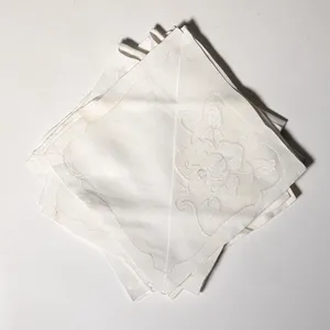 Vintage Appliqué Linen Napkins Hand Made, Tulip with leaves
