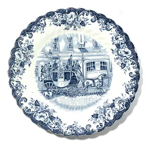Vintage Johnsons Brothers Dinner Plate Horse Coach Scenes Blue - 8
