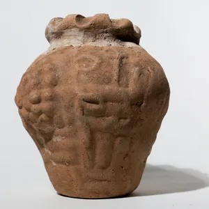 Hand-Built Terracotta Meso American Face Vessel Earthenware Stone Vase