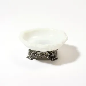 Silver claw footed Milk Glass scalloped candy dish - 5.5