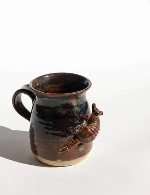 Handcrafted Stoneware Pottery Mug Featuring a 3D Sculpture of an Armadillo. Western, Texas