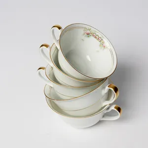 krautheim selb bavaria small cup Fine China Simple Pink Flowers Gold Paint around the rim