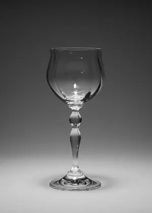 Tall Slender Clear Glass Wine Glass, Ornate Single, Heavy, Beautiful.