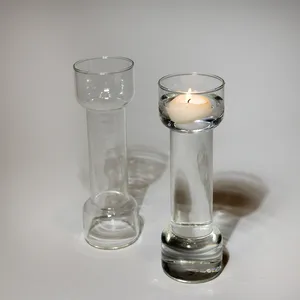 The 1970s uncandle barbell shaped glass vase for floating candle
