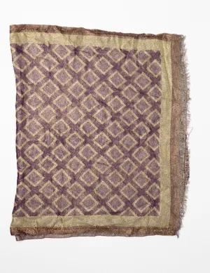 Purple and Gold Shawl with diamond Patter and short wispy fringe