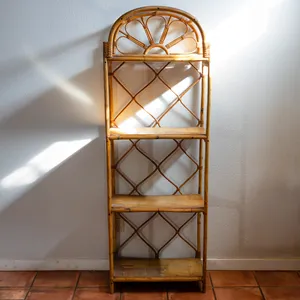 Boho Light Colored Amber Bamboo Wicker Shelves