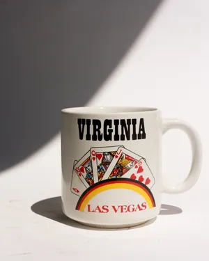 Souvenir Coffee Mug Cup from Las Vegas with Poker Depicted on the front. For Virginia